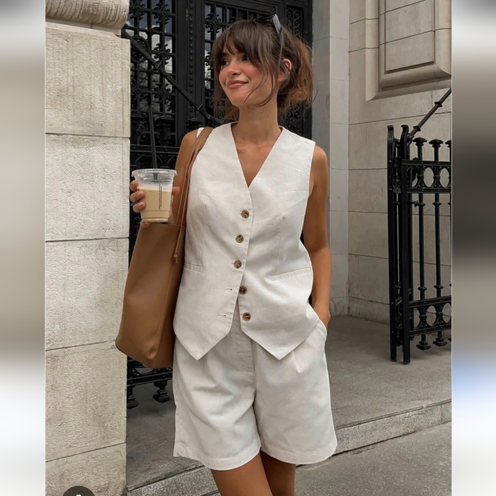 Cotton And Linen Vest By Commense Size Medium
